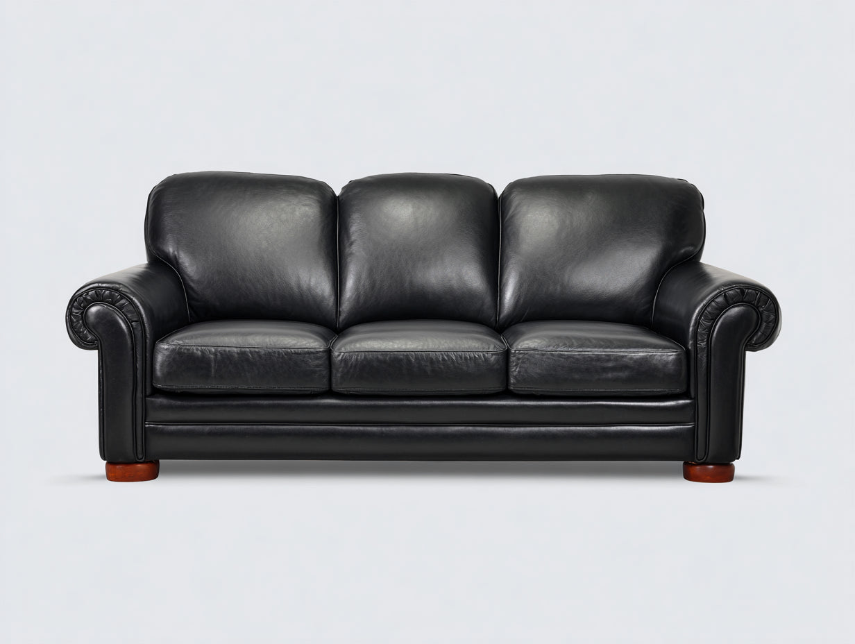 Sofás 3 plazas de cuero sintético 230x90x85 cm - Color negro - Sofá clásico con respaldo acolchado para salón