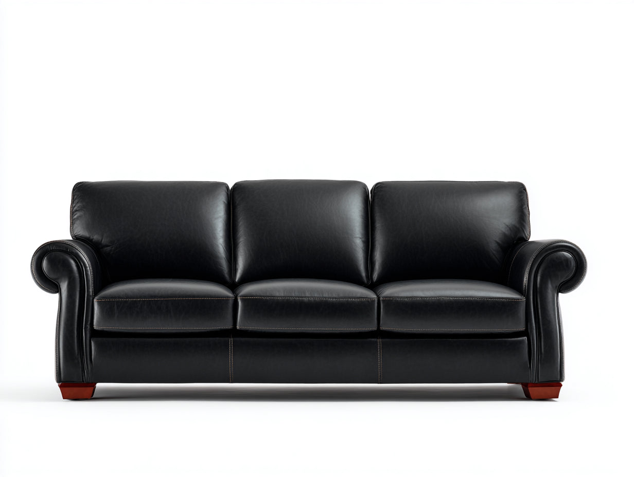 Sofás 3 plazas de cuero sintético 230 x 95 x 80 cm - Color negro - Diseño clásico con respaldo acolchado