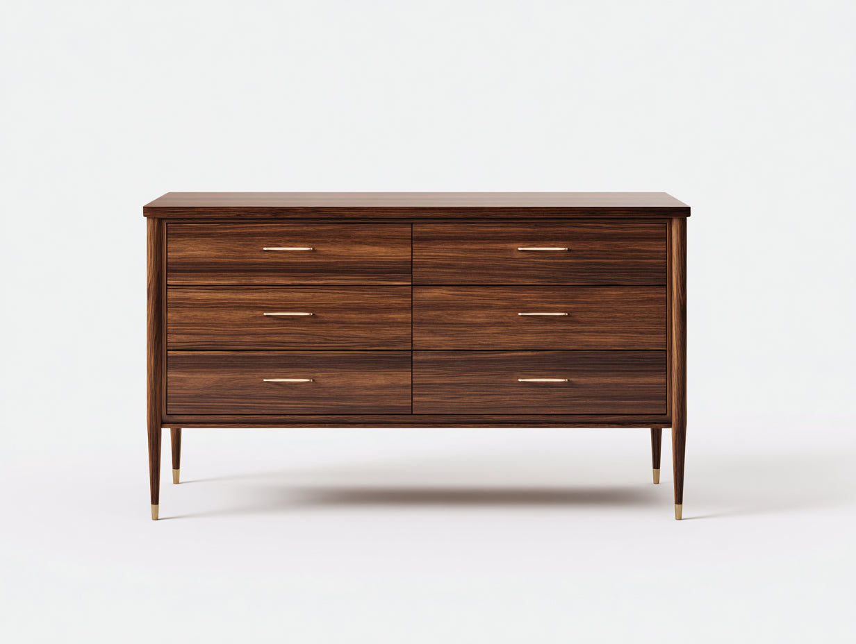 Cómodas de madera 160x45x85 cm - Marrón nogal - Diseño moderno con 6 cajones
