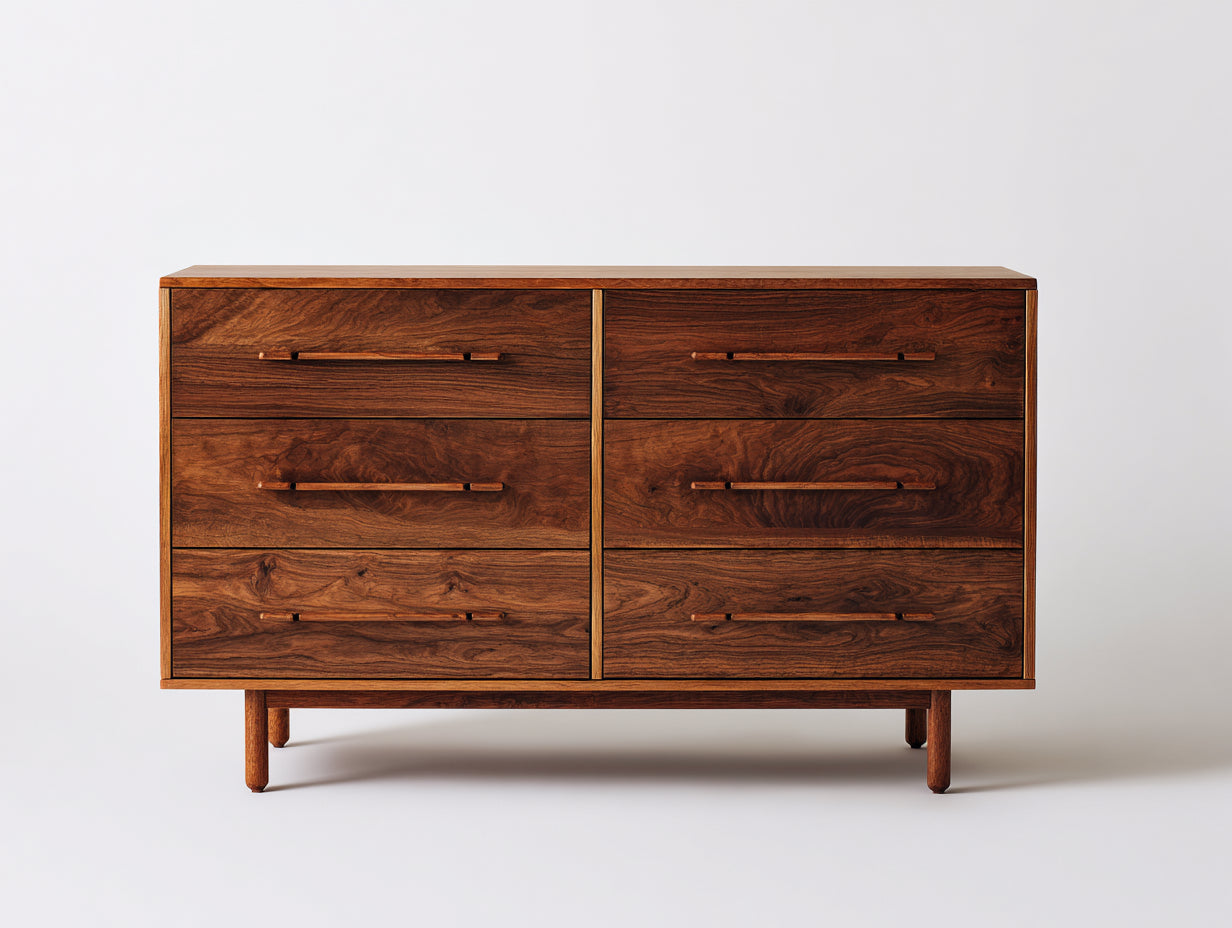 Cómoda de madera 160x45x80 cm marrón con 6 cajones estilo moderno