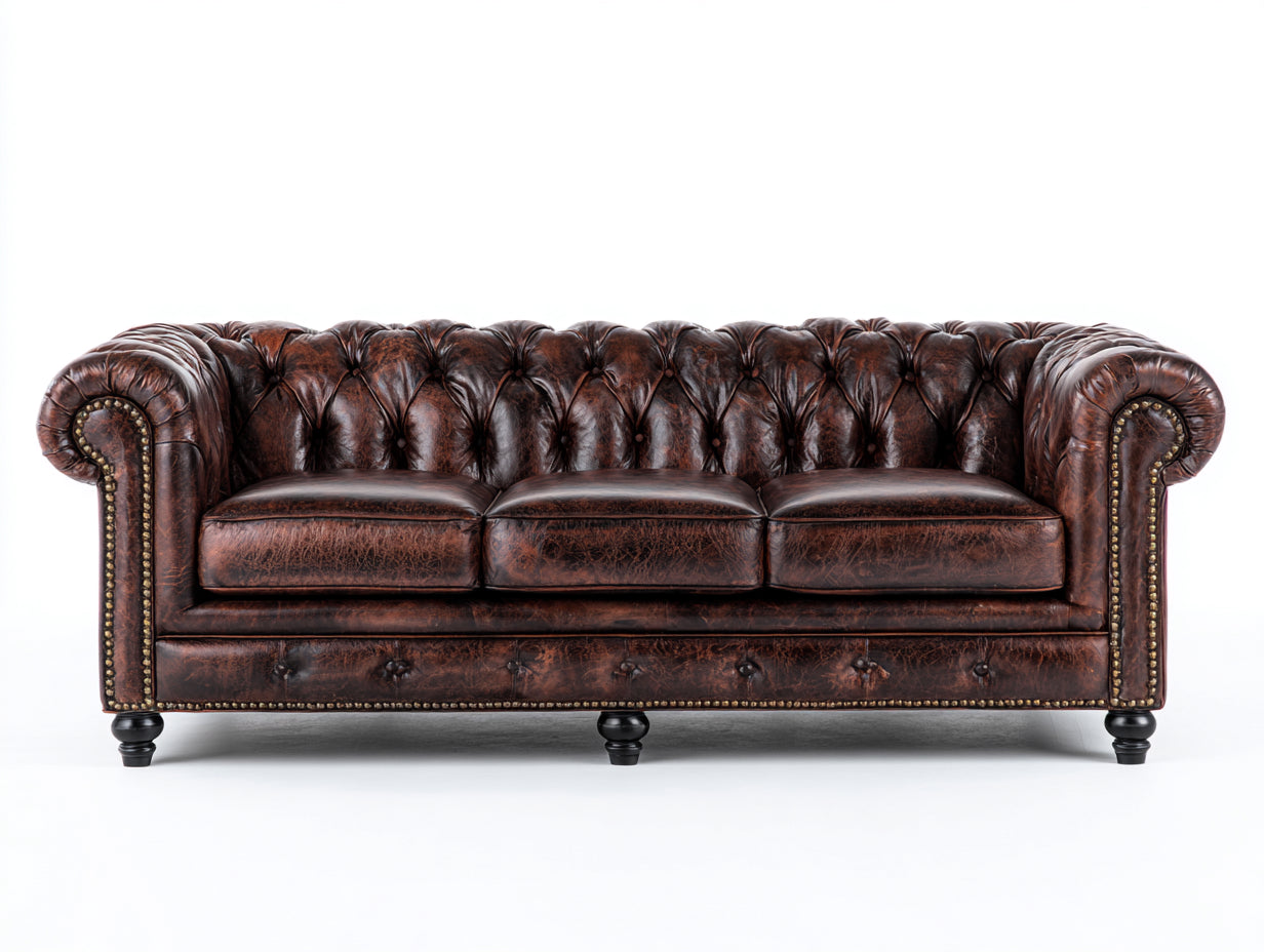 Sofás 3 plazas de cuero sintético 220x90x75 cm - Marrón oscuro - Diseño clásico acolchado