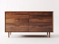 Cómodas de madera 180x45x80 cm - Color marrón nogal - Cómoda con 6 cajones para dormitorio y salón