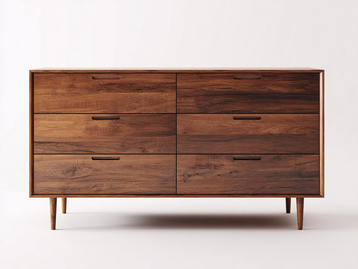 Cómodas de madera 180x45x80 cm - Color marrón nogal - Cómoda con 6 cajones para dormitorio y salón