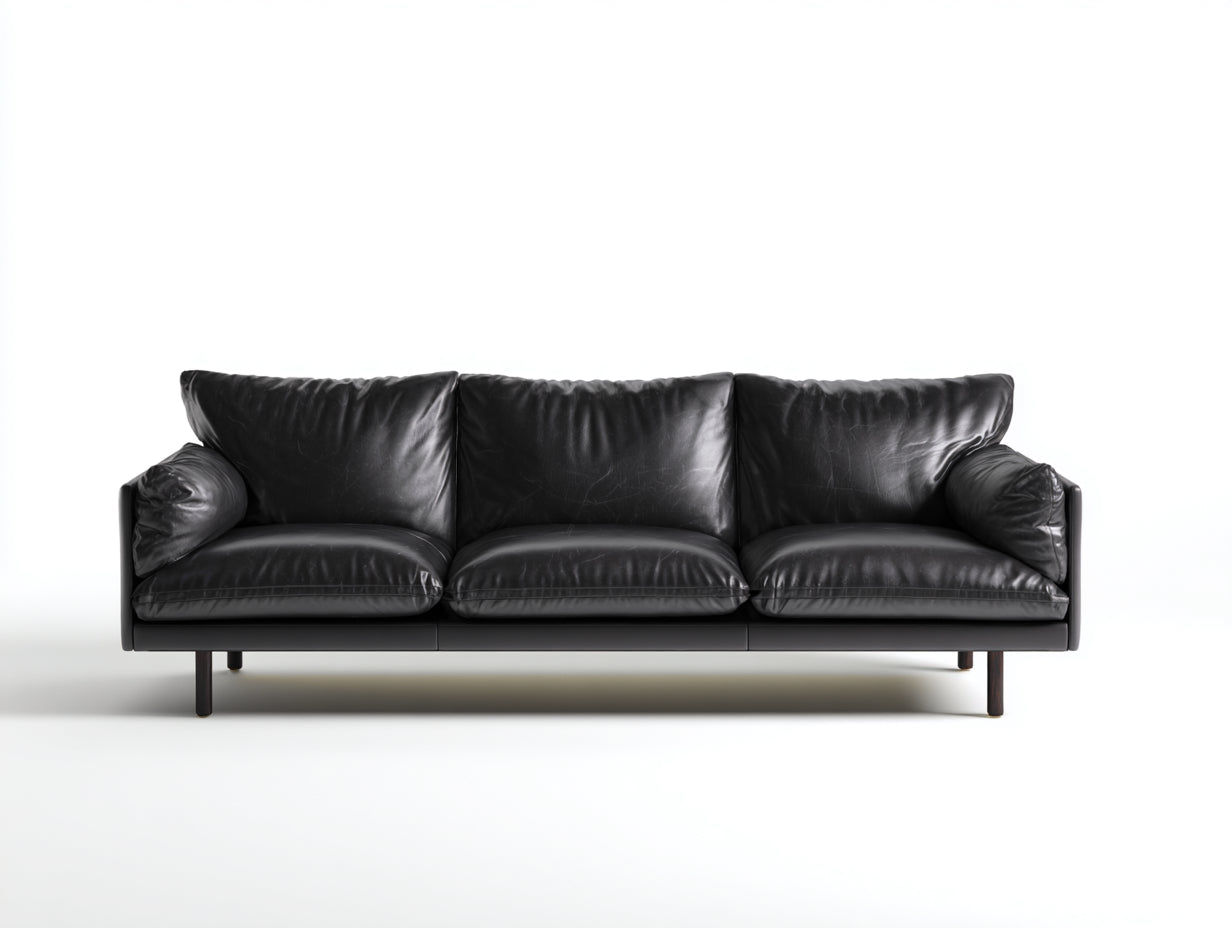 Sofás 3 plazas de cuero sintético 240x95x80 cm negro con diseño moderno