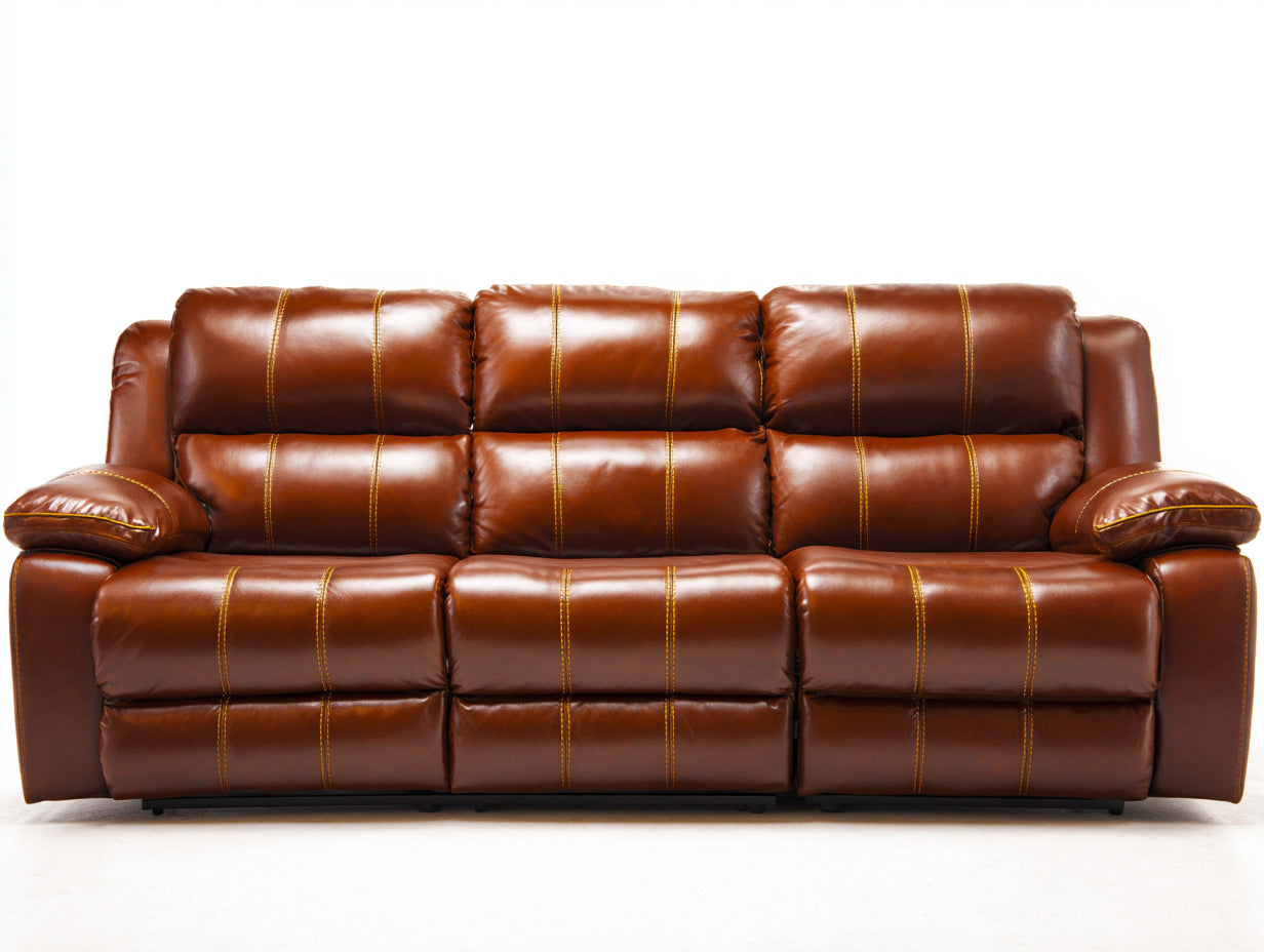 Sofás 3 plazas de cuero sintético 240x95x90 cm - Marrón coñac - Diseño moderno con respaldo acolchado