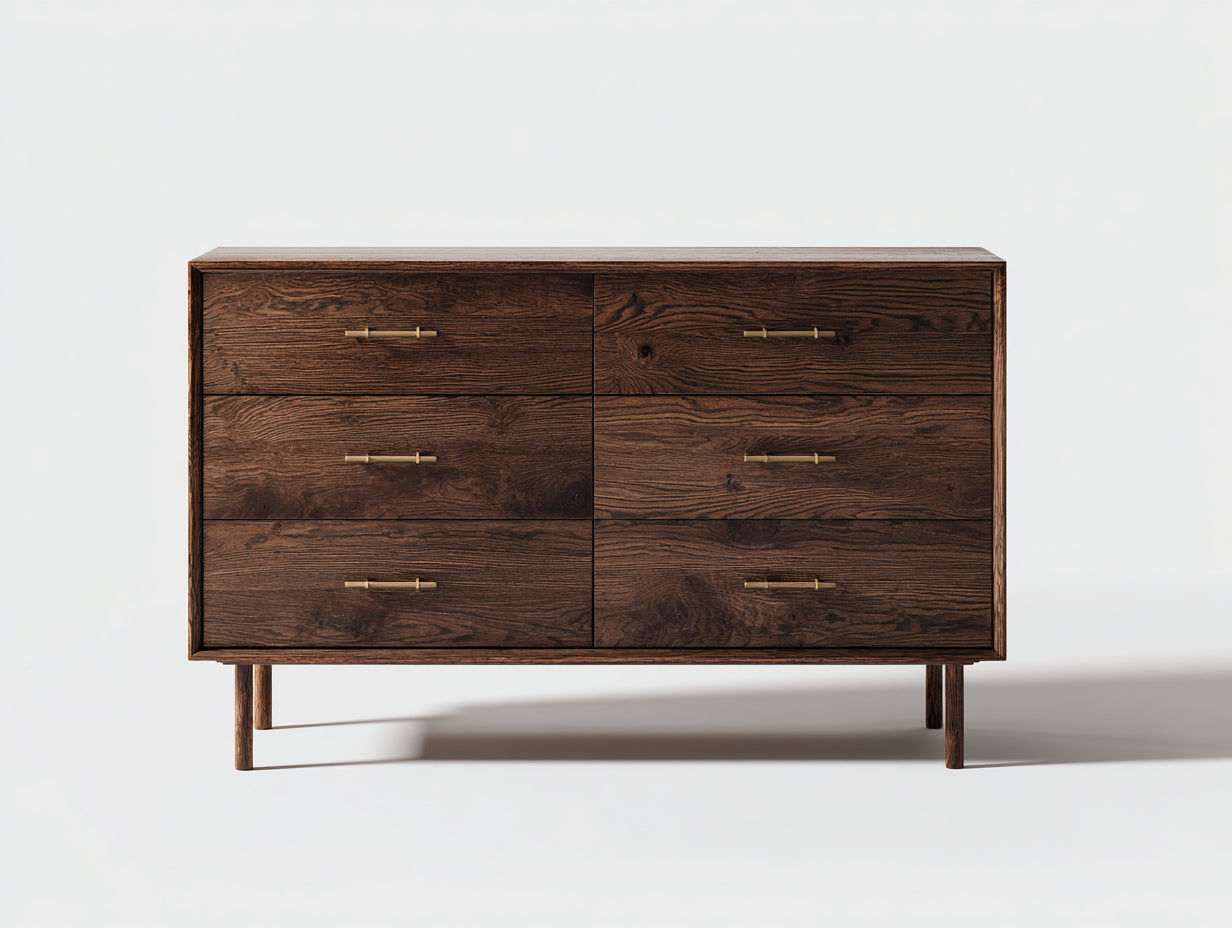 Cómodas de madera 160x45x85 cm - Marrón oscuro - Diseño moderno con 6 cajones