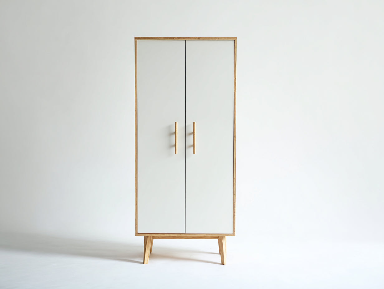 Armario de madera 90x45x190 cm blanco y marrón con 2 puertas y espacio de almacenamiento estilo escandinavo