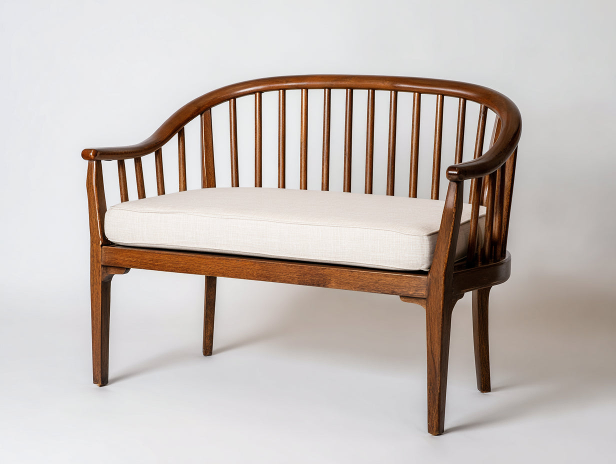 Banco de jardín de madera 150x65x85 cm - Marrón natural y blanco crema - Diseño clásico con respaldo curvo