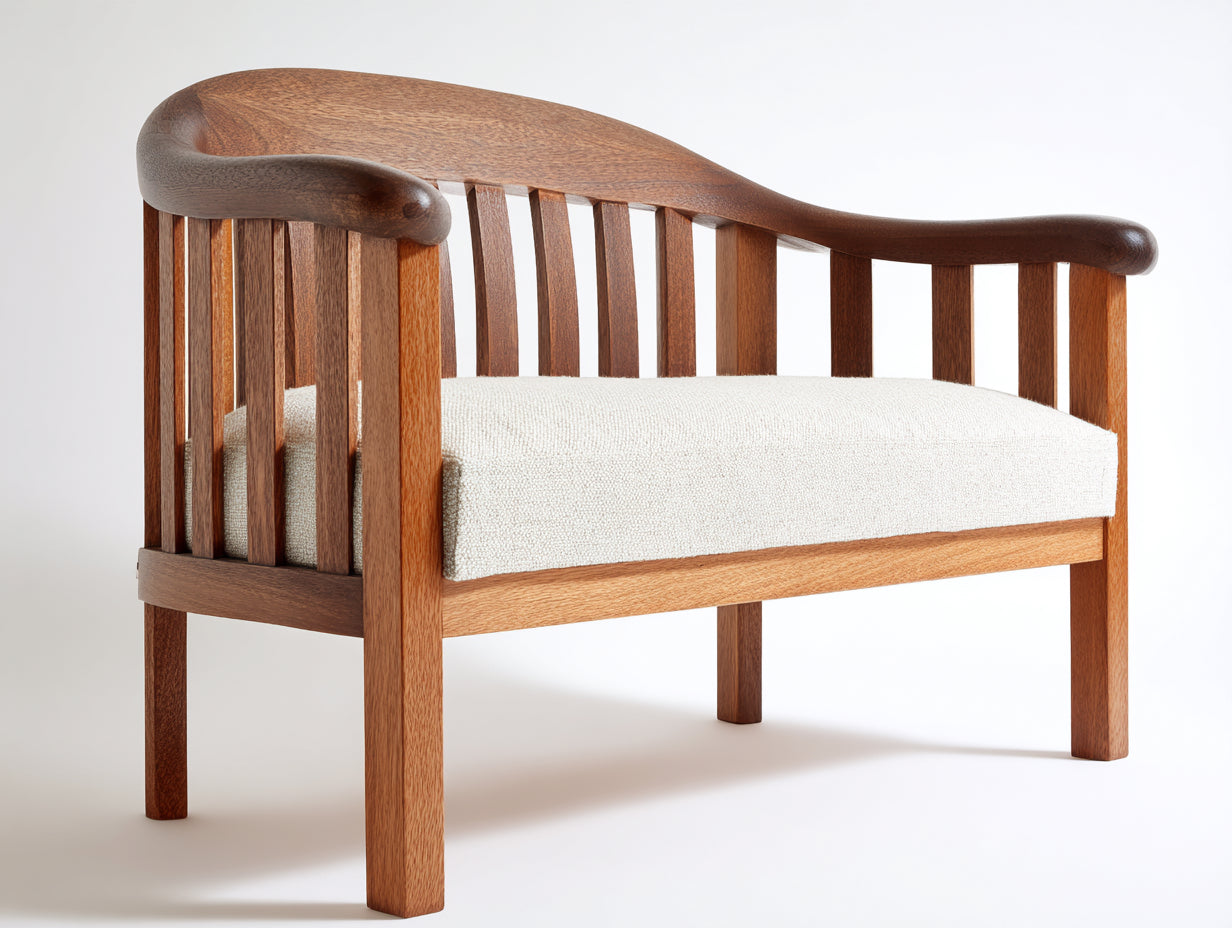 Bancos de jardín de madera 150 x 65 x 85 cm - Color nogal natural - Diseño moderno con asiento acolchado