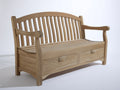 Bancos de jardín de madera 180x65x90 cm - Color madera natural - Banco exterior con respaldo y 2 cajones de almacenamiento para jardín y terraza