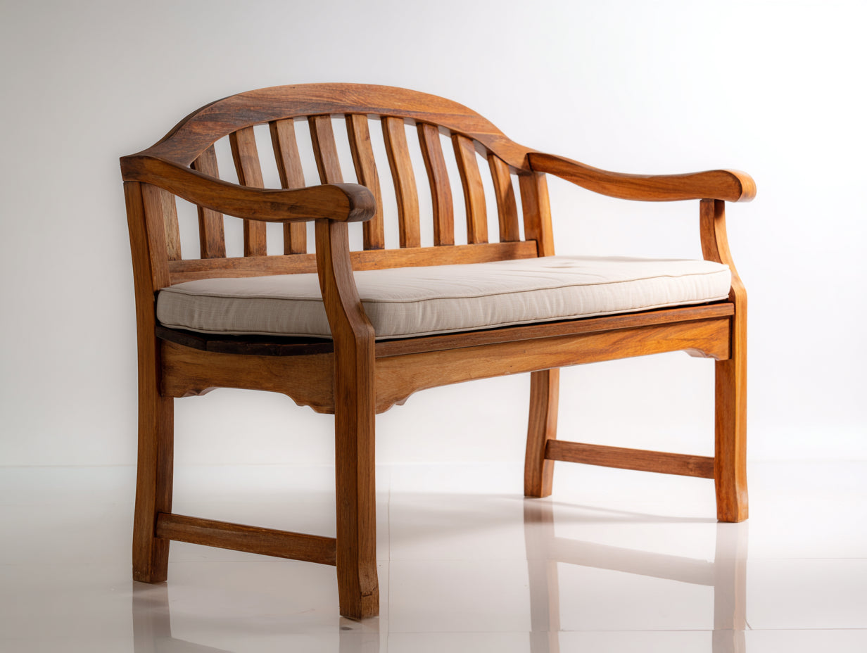 Banco de jardín de madera 160x65x90 cm - Marrón natural - Diseño clásico con respaldo curvo y cojín