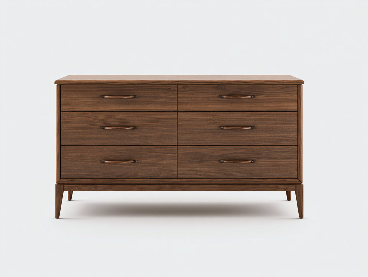 Cómodas de madera 160 x 45 x 80 cm - Color nogal - Diseño moderno con 6 cajones