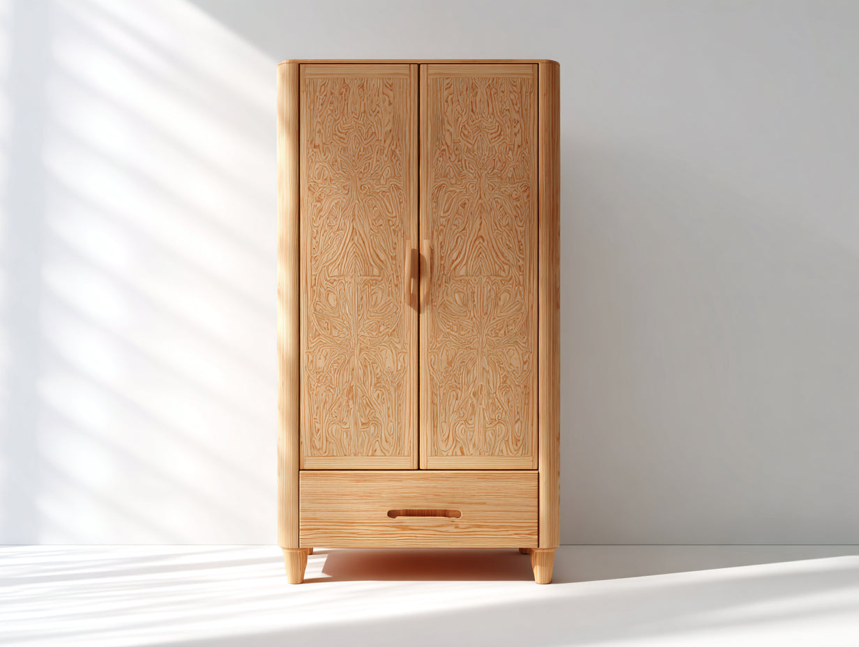 Armarios de madera 100x45x180 cm - Madera natural - Diseño clásico con 2 puertas y cajón