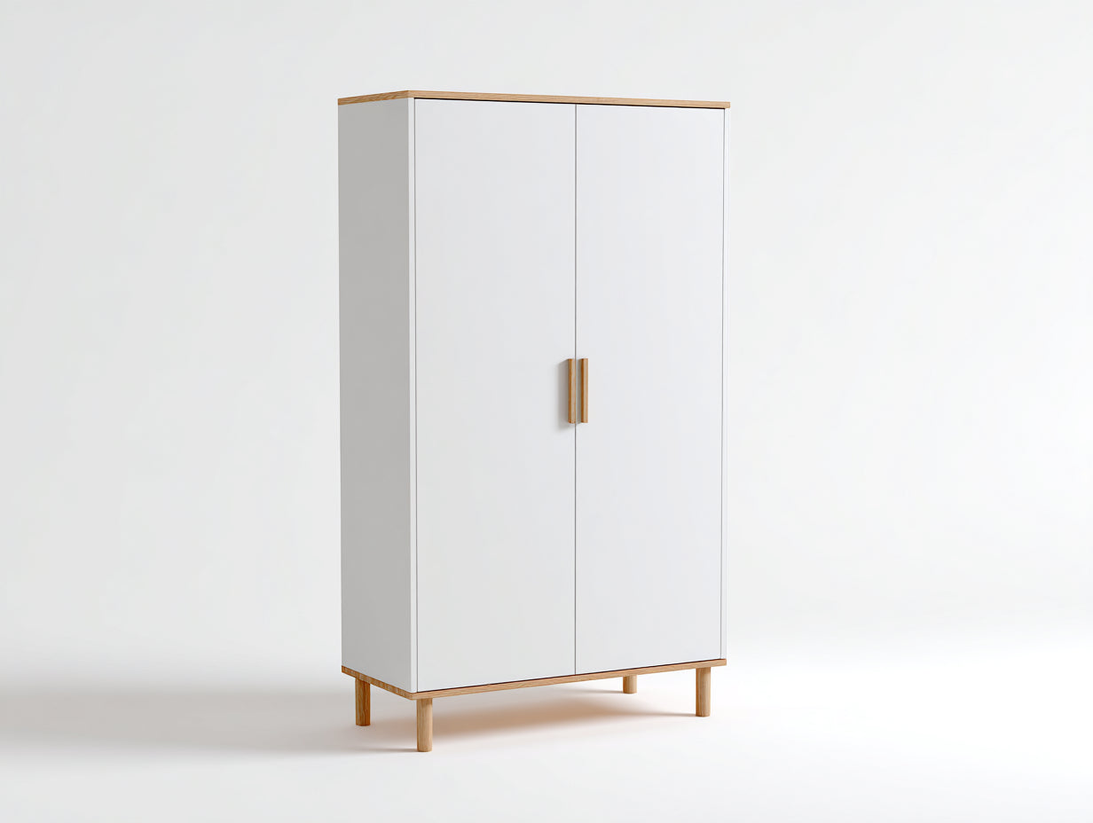 Armarios de 2 puertas en madera y acabado blanco 100 x 45 x 180 cm - blanco y madera natural - diseño moderno para dormitorio