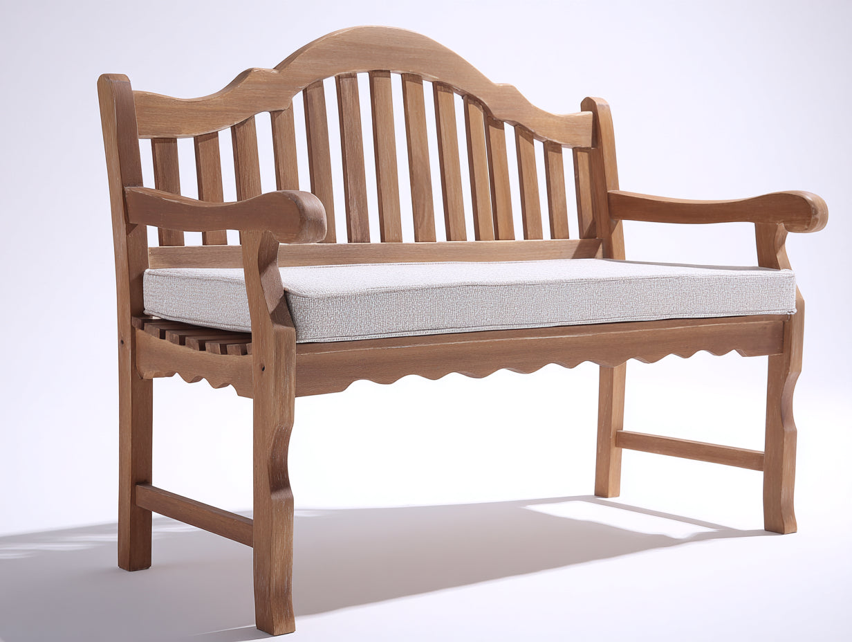 Banco de jardín de madera 170x65x95 cm - Marrón natural - Diseño clásico con respaldo curvo y cojín