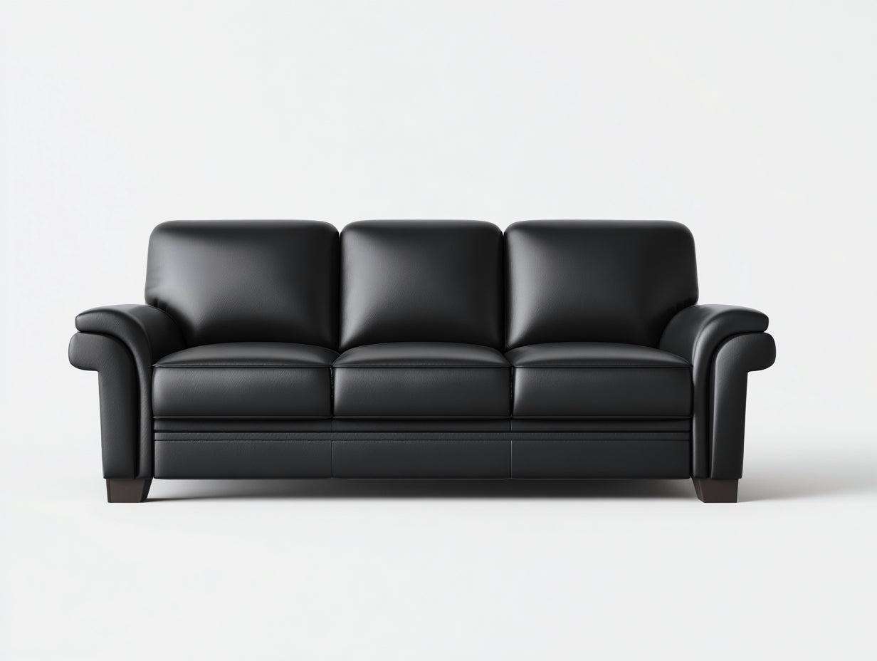 Sofás 3 plazas de cuero sintético 230x90x85 cm - Color negro - Sofá moderno de tres plazas para salón