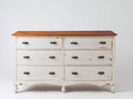 Cómoda de madera 160x45x85 cm blanca y marrón con 6 cajones estilo rústico