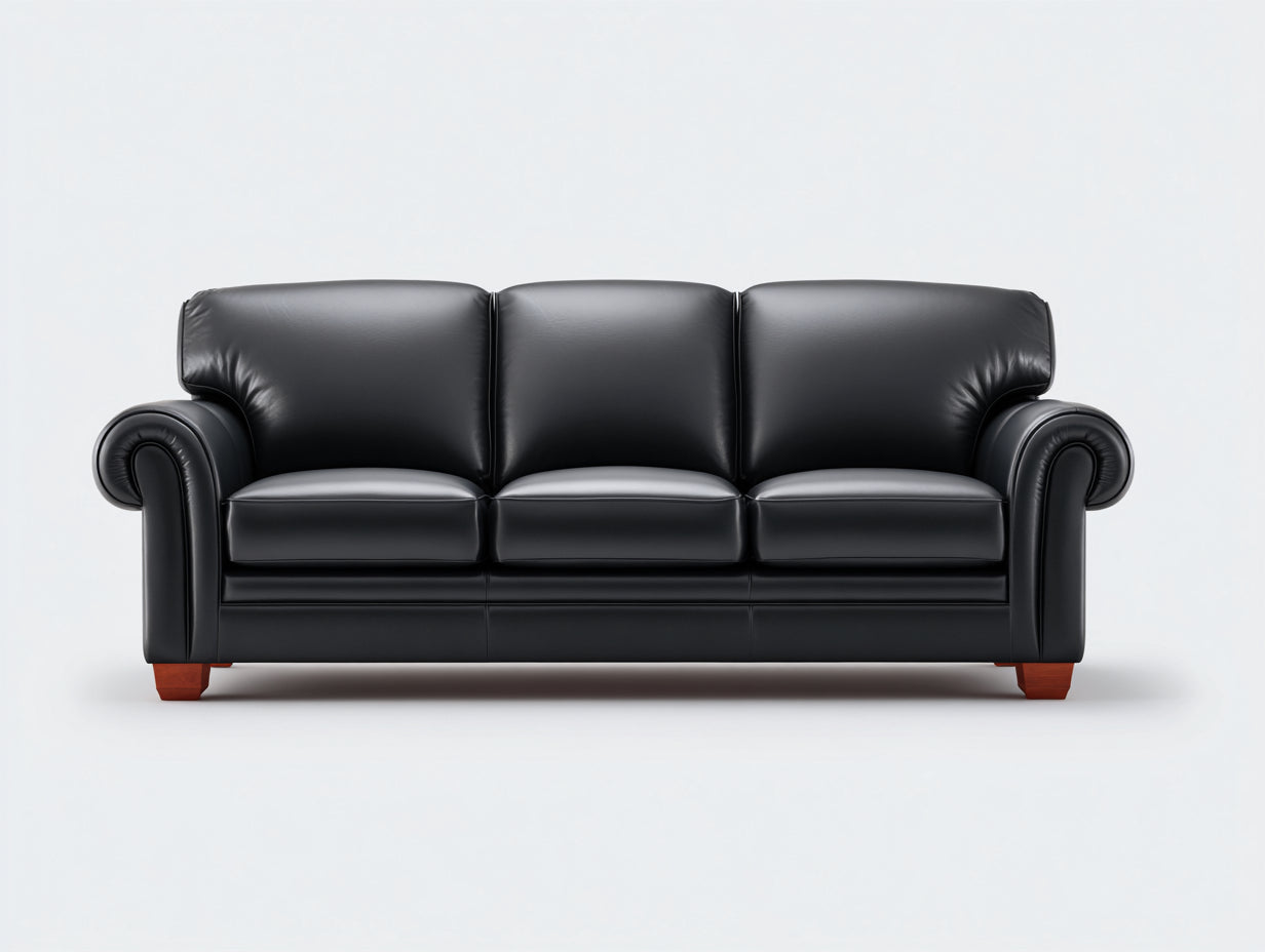 Sofás 3 plazas de cuero sintético 230x95x85 cm - Negro - Diseño clásico con asiento acolchado