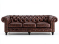 Sofás 3 plazas tapizado efecto cuero 220 x 95 x 78 cm - Marrón envejecido - Estilo Chesterfield
