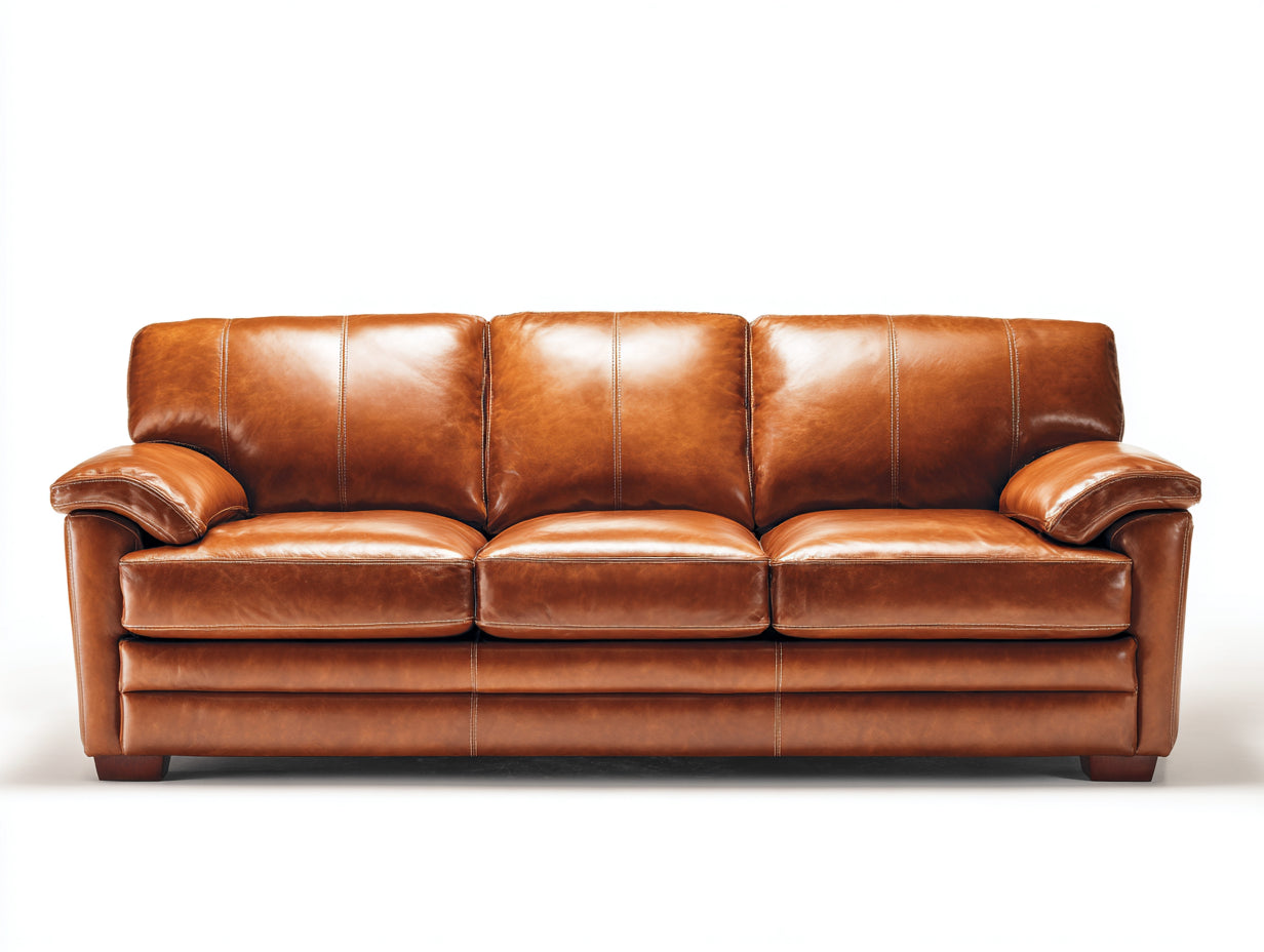 Sofás 3 plazas de cuero sintético 230x95x85 cm marrón con diseño moderno